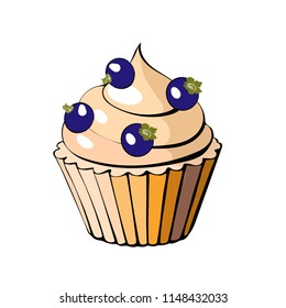 Capcake baking cream berry sweetness dessert. Hand drawn food icons isolated on white background. Colorful elements for the menu collection of cafes and restaurants. merry holiday