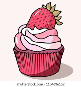 Capcake baking cream strawberry sweetness dessert