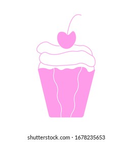 Cápsula. Muffin. Cereza. Icono rosa. Plano. Esquema.