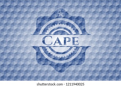 Cape blue emblem or badge with abstract geometric pattern background.