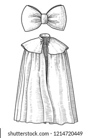 Cape and bow illustration, drawing, engraving, ink, line art, vector