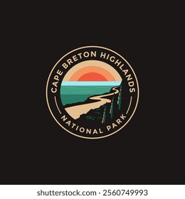 Cape Breton Highlands National Park vector logo theme on dark background