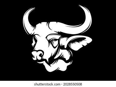 Cape buffalo hunting logo. Buffalo isolated vector. Catle farm modern emblem.