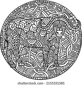Cape Buffalo Mandala Farbseiten für Erwachsene