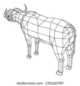 Cape buffalo polygonal lines illustration. Vector cape buffalo on the white background