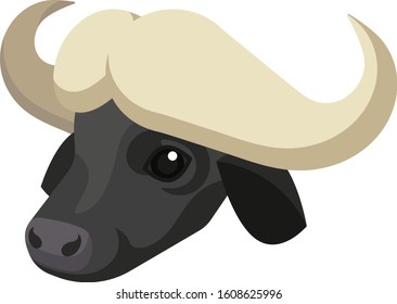 Cape buffalo portrait made in unique simple cartoon style. Vector head of buffalo. Isolated artistic stylized icon logo for your design. Vector illustration