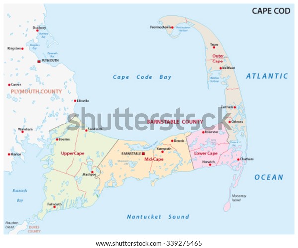 Cape Cod Administrative Map Stock Vector (Royalty Free) 339275465