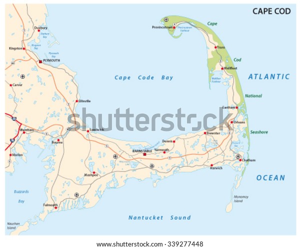 Cape Cod Road Map Stock Vector (Royalty Free) 339277448 | Shutterstock