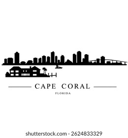 Cape Coral Florida Skyline Black Silhouette.