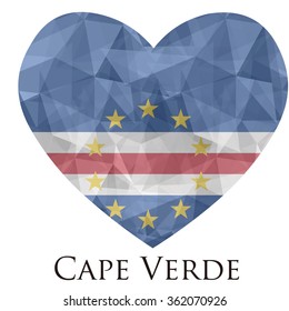 Cape Eerde flag shape heart in geometric rumpled triangular low poly origami style graphic illustration,mosaic polygonal style.Symbol of love to country.Retro or vintage style background.