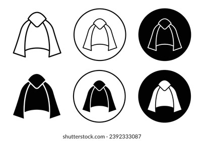 Cape icon set. flying superhero cape vector symbol in black filled and outlined style.