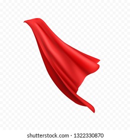 Cape isolated on transparent background. Red superhero cloak. Vector super hero cloth or silk flying cape template.