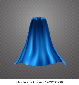 Cape isolated on transparent background. Blue superhero cloak. Vector silk flying super hero cloth