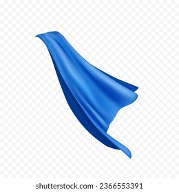 Cape isolated on transparent background. 3d blue superhero cloak. Vector silk flying super hero clothes, halloween children costume, satin theatre cloth or mantle