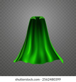 Cape isolated on transparent background. Green superhero cloak. Vector silk flying super hero cloth