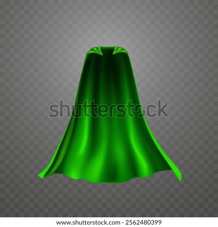 Cape isolated on transparent background. Green superhero cloak. Vector silk flying super hero cloth