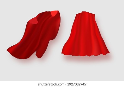 Cape isolated on white background. Red superhero cloak. Vector super hero cloth or silk flying cape template.