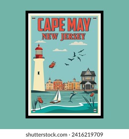 Cape May Jersey || Vintage and retro poster design || Cape May Jersey Vintage poster design