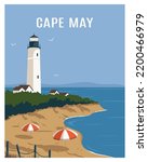 Cape May Lighthouse landscape background. travel to New Jersey. vector illustration suitable for poster, postcard, art print.