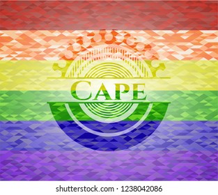 Cape on mosaic background with the colors of the LGBT flag
