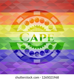 Cape on mosaic background with the colors of the LGBT flag