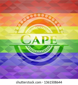 Cape on mosaic background with the colors of the LGBT flag