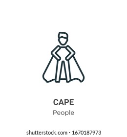 Cape outline vector icon. Thin line black cape icon, flat vector simple element illustration from editable people concept isolated stroke on white background