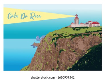 Cape Roca Lighthouse on the edge vector illustration view 