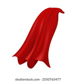 Cape scarlet fabric silk cloak, magic cover realistic superhero satin cloth. Vector carnival vampire mantle costume, Halloween cartoon cover. Flowing and flying super hero rescue covering cape