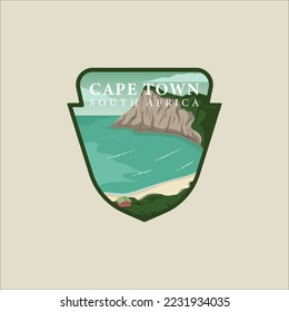 cape town beach emblem vector illustration template graphic design. famous south africa island landscaped view with badge label for business travel or adventure leisure concept