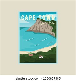 cape town beach poster vector illustration template graphic design. famous south africa island landscaped view for business travel or adventure leisure concept