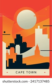 Kapstadt Brutalismus Poster mit abstrakter Skyline, Stadtretro Vektorgrafik. Südafrikanische Megapolis: Frontabdeckung, Broschüre, Flyer, Broschüre, Broschüre, Vorlage für Geschäftsvorführungen