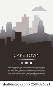 Cape Town city template for website, presentation, front page, invitation, publication sheet with skyline, landmarks. Vector South Africa image layout, simple and grayscale