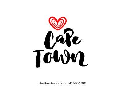 Cape Town city text with red love heart design for typographic icon design suitable for touristic promotion