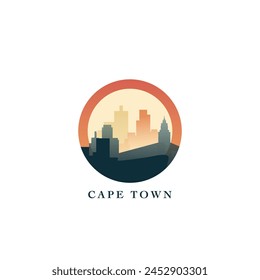 Cape Town cityscape, gradient vector badge, flat skyline logo, icon. South Africa city round emblem idea with landmarks and building silhouettes. Isolated graphic