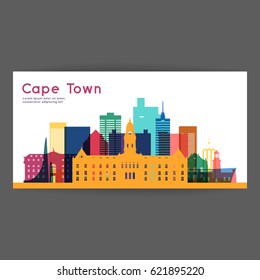 Cape Town colorful architecture vector illustration, skyline city silhouette, skyscraper, flat design.