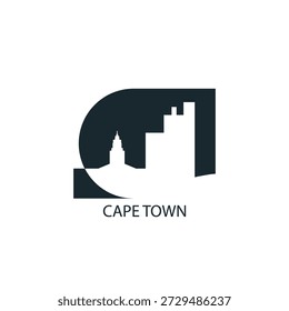 Cape Town icon of map pin pointer, geolocation, skyline shape. Vector logo, isolated clip art. South Africa web symbol with landmarks and buildings