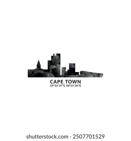 Cape Town panorama, vector badge, skyline logo and icon. South Africa city horizon logotype with landmarks and building silhouettes. Isolated foggy abstract gradient graphic