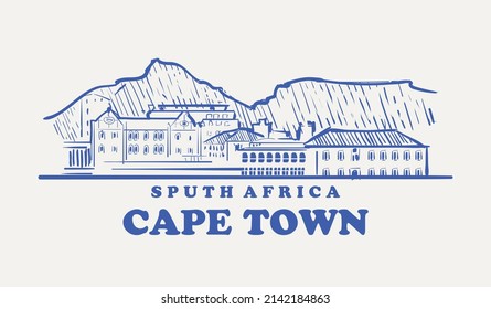 Cape town sketch skyline. Cape town hand drawn vector illustration. Isolated on white background.