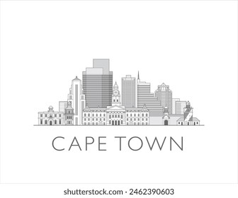 Cape Town skyline cityscape illustration in black and white 