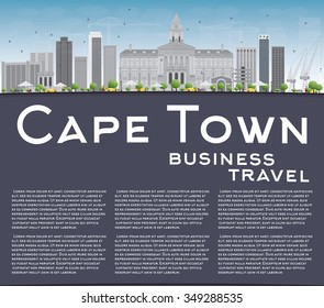 Cape town skyline with grey buildings, blue sky and copy space. Vector illustration. Business travel and tourism concept with place for text. Image for presentation, banner, placard and web site.