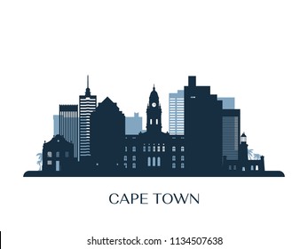 Cape Town skyline, monochrome silhouette. Vector illustration.