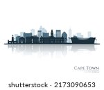 Cape Town skyline silhouette with reflection. Landscape Cape Town, South Africa. Vector illustration.