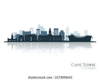 Cape Town skyline silhouette with reflection. Landscape Cape Town, South Africa. Vector illustration.