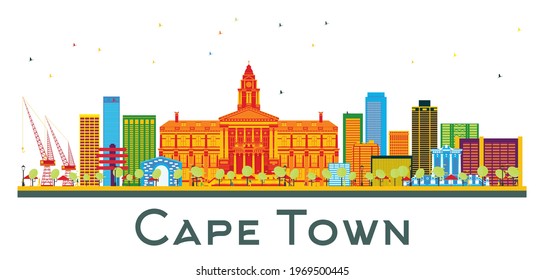 Cape Town South Africa City Skyline with Color Buildings Isolated on White. Vector Illustration. Business Travel and Tourism Concept with Historic Architecture. Cape Town Cityscape with Landmarks.