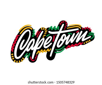 Cape town, South Africa. Greeting card with typography, lettering design. Hand drawn brush calligraphy, text for t-shirt, post card, poster. Isolated vector illustration.