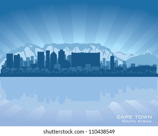 Cape Town, South Africa skyline illustration with reflection in water