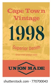Cape town vintage clothing tag, for retail business, denim or other product.