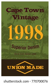 Cape town vintage clothing tag, for retail business, denim or other product.