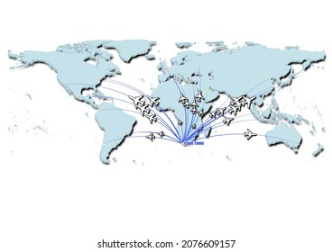Cape Town-South Africa in concept vector illustration, map showing flights from Cape Town-South Africa to major cities around the world.